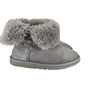 UGG Bailey Button Short Sheepskin Boots Grey Womens Size 8 39‎ 5803